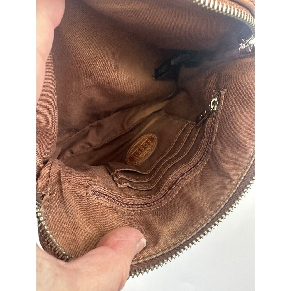 Fossil Sydney Mini Crossbody Bag Purse Smooth Tan Leather Zip Around Adjustable - Picture 9 of 16